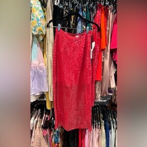 1. State Red Sequin Sheer Pencil Skirt